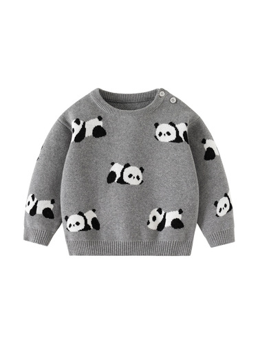 Panda Print Plush Knitted Children's Sweater Autumn/Winter 100% Cotton Class A Baby Sweater Soft Baby Top
