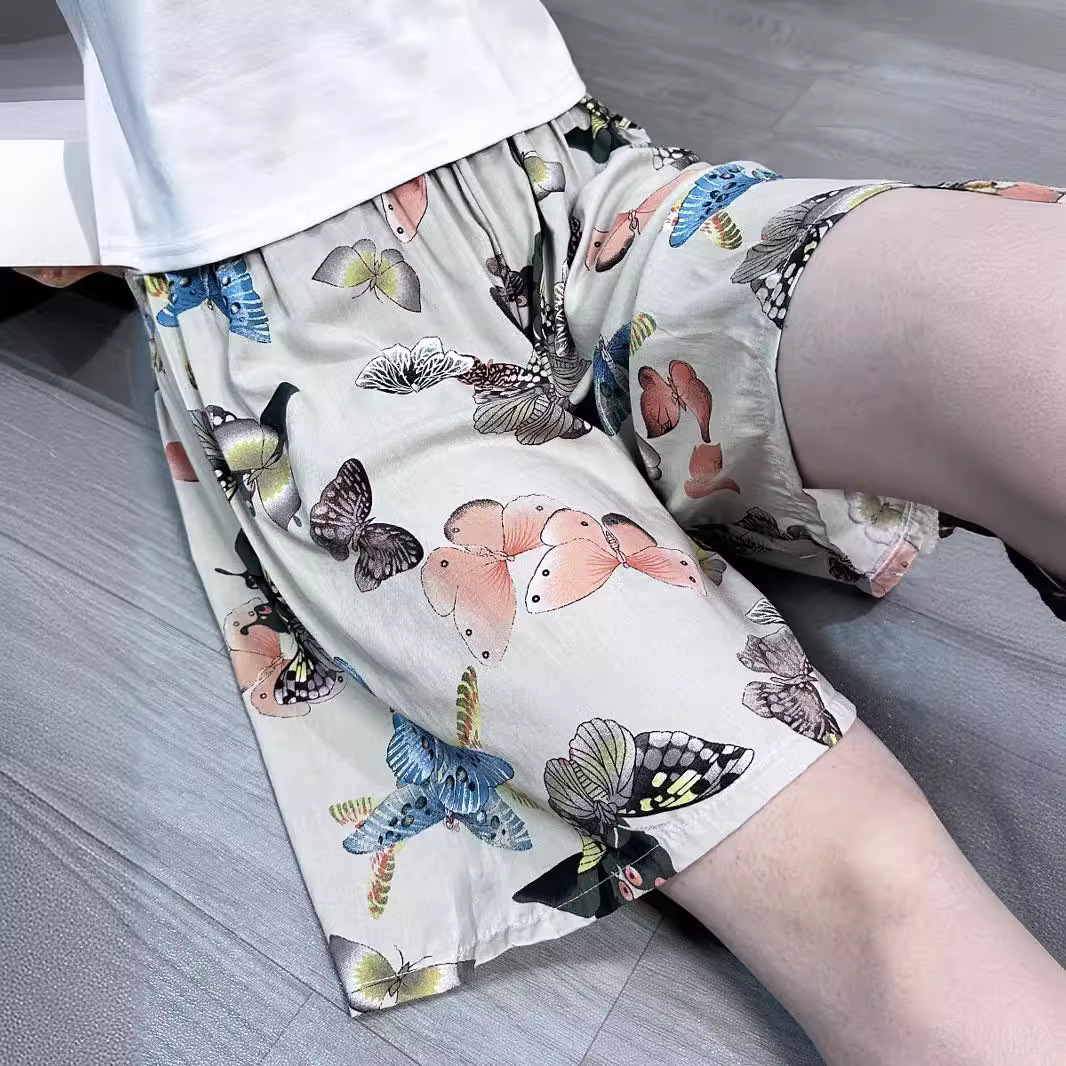 면 실크 파자마 바지 여성 여름 얇은 짧은 느슨한 에어컨 홈 바지 바지 플러스 사이즈 반바지 인공 면 바지
