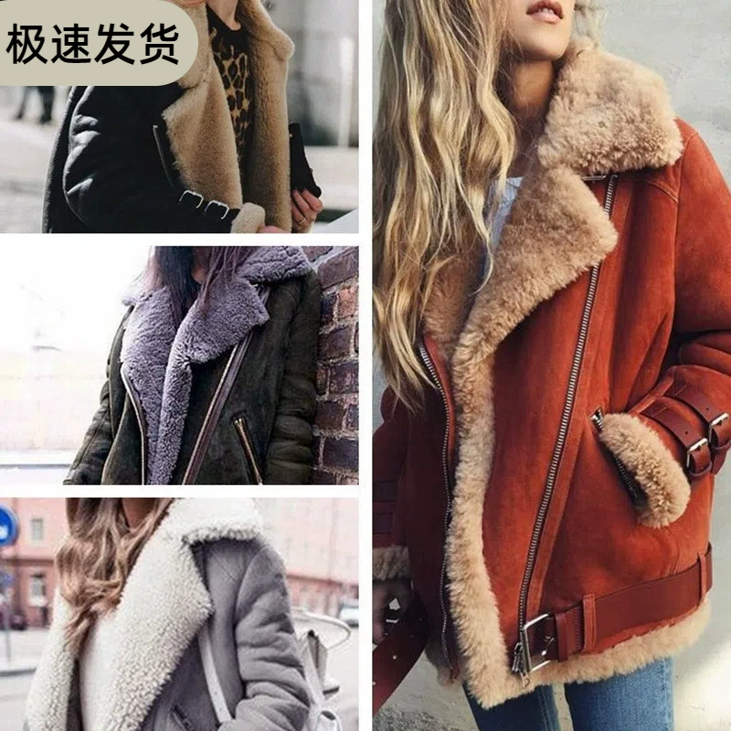 Горячие продажи трансграничных спотовых женских хлопчатобумажных пальто амазонка бархат мотоцикла шерсть ягненка пальто меха женская хлопчатобумажная одежда