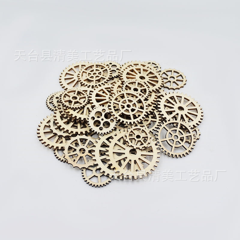 6 tamaños engranaje de madera engranaje mixto madera chip decoraciones corte por láser artesanía 120 unids/pack