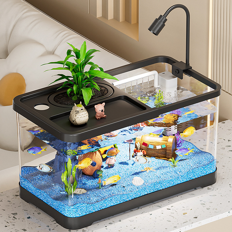 Acuarios cuidadosamente seleccionados para salas de estar, tanques ecológicos pequeños y medianos para paisajismo, tanques para peces dorados con filtración y oxigenación, tanques domésticos de sobremesa para la cría de tortugas.