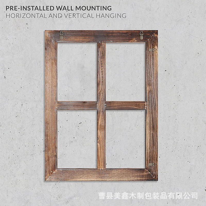 Wooden wall four-grid photo frame wall hanging window photo frame wooden fireplace vintage distressed wall decoration