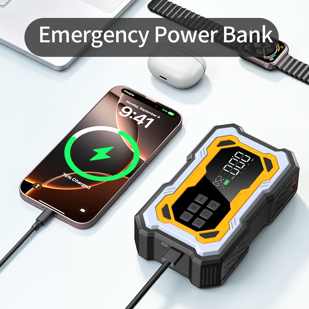 【NC9】Cross-border car emergency starting power supply and air pump, multifunctional portable battery jump starter