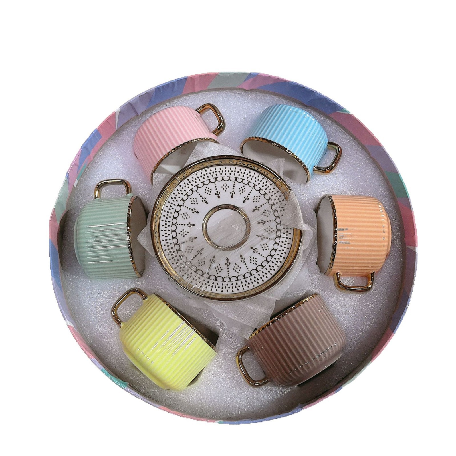 Taza y platillo de esmalte de color de cerámica creativa 6 tazas y 6 platillos Taza de café Platillo pequeño Té de la tarde Juego de té de regalo