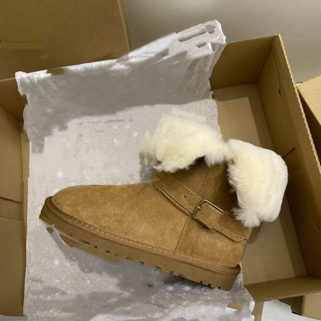 平底骑士外牛皮靴筒羊皮毛一体女2025冬季新款皮毛棉鞋一体两穿款