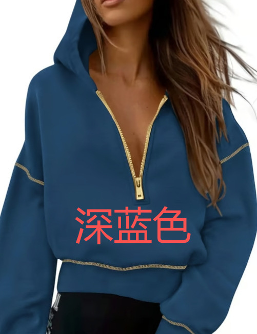 跨境欧美风运动休闲卫衣拼接拉链连帽女大码潮流新款卫衣外套女|undefined