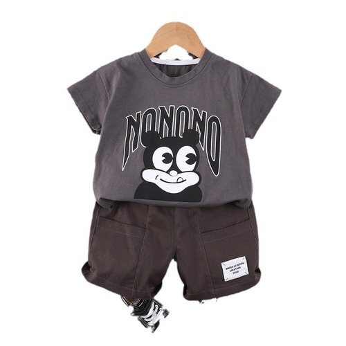 Children's Summer Set of Two Pieces: Cotton T-Shirt and Shorts with Bear Print for Young Boys