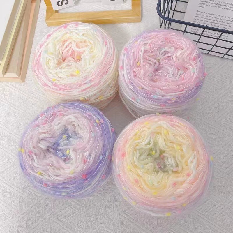 渐变豆豆线手混围巾线手工编织围巾马海毛彩虹糖毛线厂家生产代发