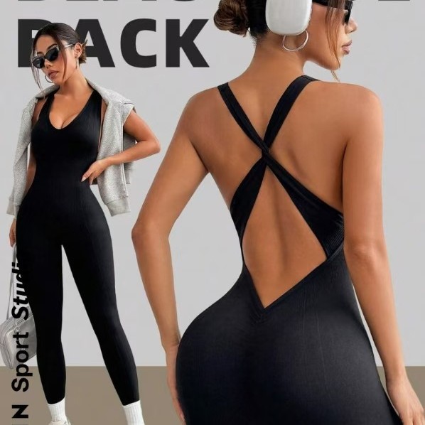 Cross-Border Hot-Selling Seamless Cross High Elastic Sports Beauty Back Shaping Bodysuit Yoga Long Pants_voghion.com