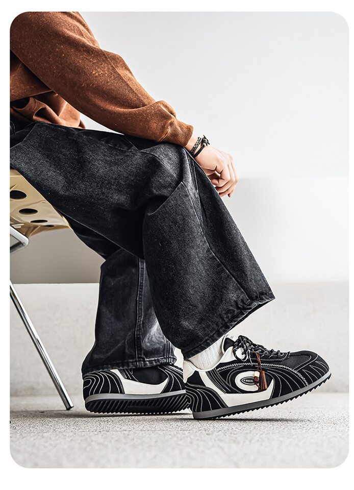 Giày sneaker nam da tổng hợp cổ thấp đế phẳng, kiểu giày tập luyện thể thao — Màu xanh da trời, màu nâu, đen chi tiết 16