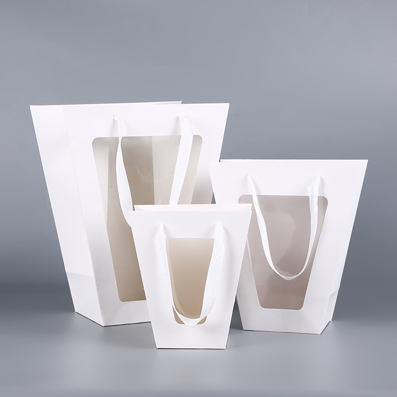 Manufacturer Direct Sales Gift Bags with Window, Trapezoidal Tote Bags, Teacher's Day, Valentine's Day Packaging, Bouquet, Eco-Friendly