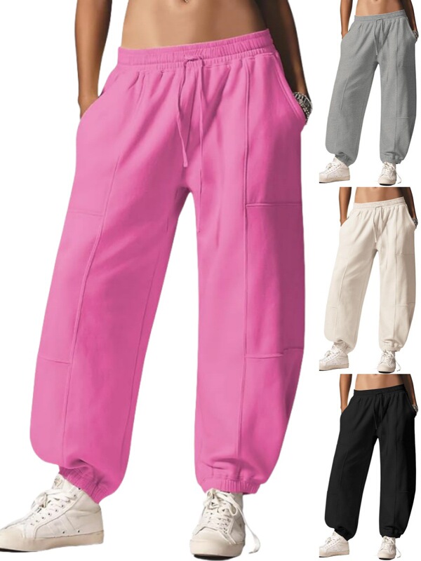 Cross-Border European and American Amazon Women's Sports Pants Jogging Pants with Pockets Loose Tightening Bottom Mid-Waist Exercise Casual