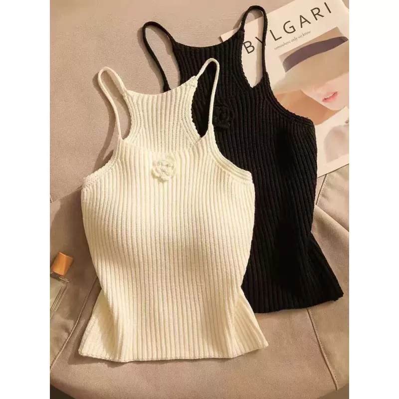 杏色辣妹针织吊带背心女内搭外穿性感修身显瘦设计感小众短款上衣