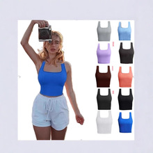 亚马逊女式跨境纯色无袖慢跑背心女欧美性感运动瑜伽小背心紧身衣