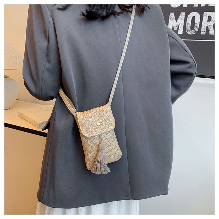 Polyester Lining Material Women's Small Straw Solid Color Streetwear Straw Square Flip Cover Crossbody Bag
