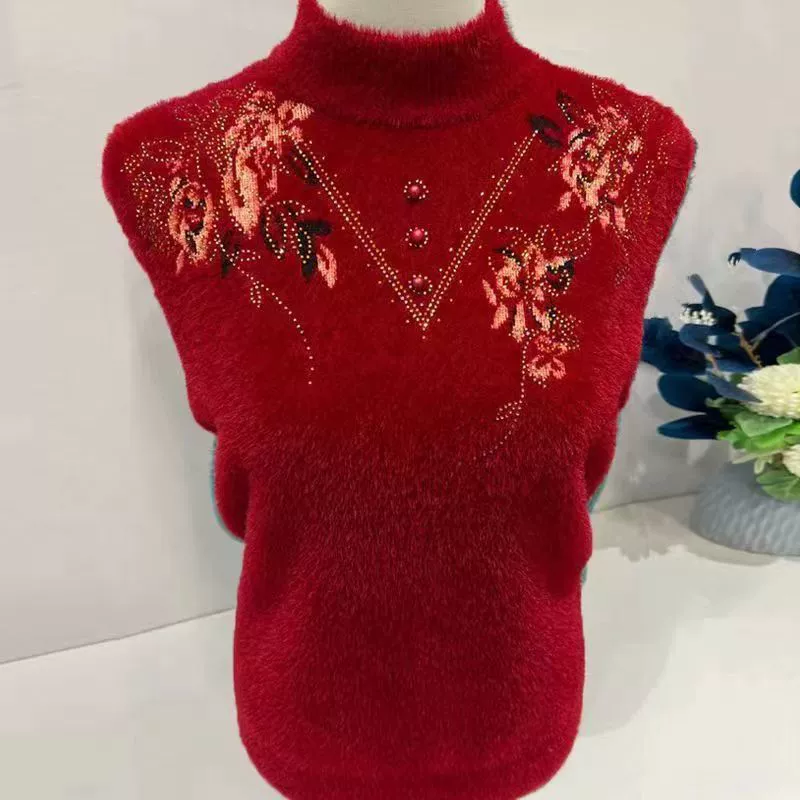 Мама свитер осенне-зимняя норка утолщена пушистым новым иностранным топом среднего и пожилого возраста осенняя и зимняя одежда, чтобы согреться