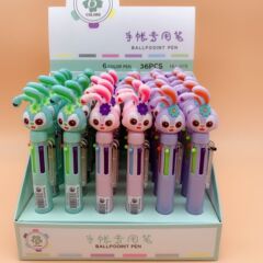 Factory Wholesale Mini Six-Color Ballpoint Pens New Multicolor Journal Pens Cartoon Popstar Long Ear Rabbit Cartoon Ballpoint Pens