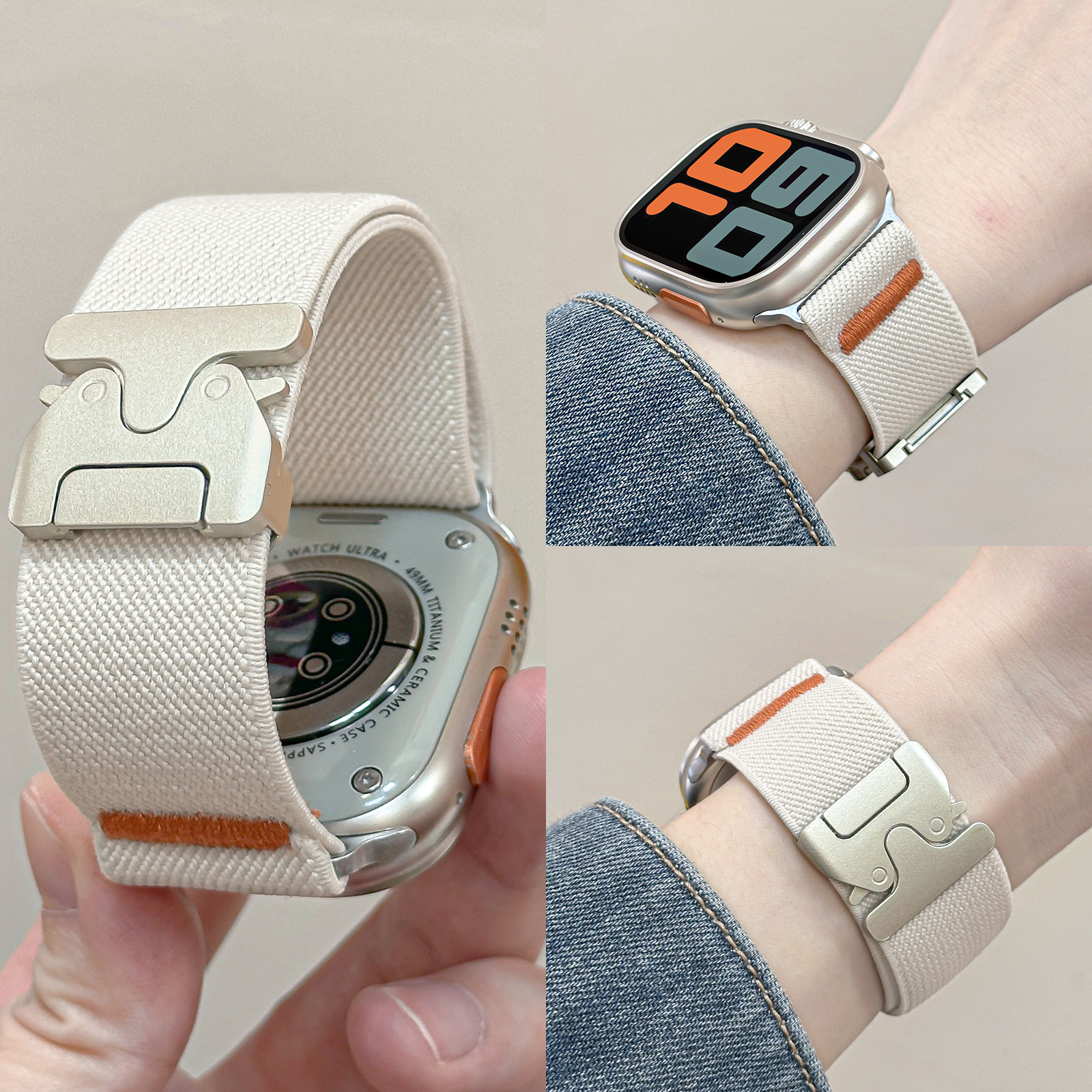 Suitable for Apple S10 Nylon Elastic Strap Apple Watch9/8/7 Ultra Parachute Buckle Wrist Strap