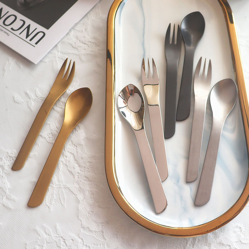 Japanese Snowflake Silver 304 Steel Party Fork and Spoon Commercial Pastry Mooncake Spoon and Fork Ins Mirror Gold Ice Cream Spoon