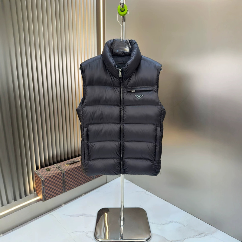 New autumn and winter cross-border jacket in stock, high-quality stand-up collar with triangular logo, versatile casual warm down vest coat