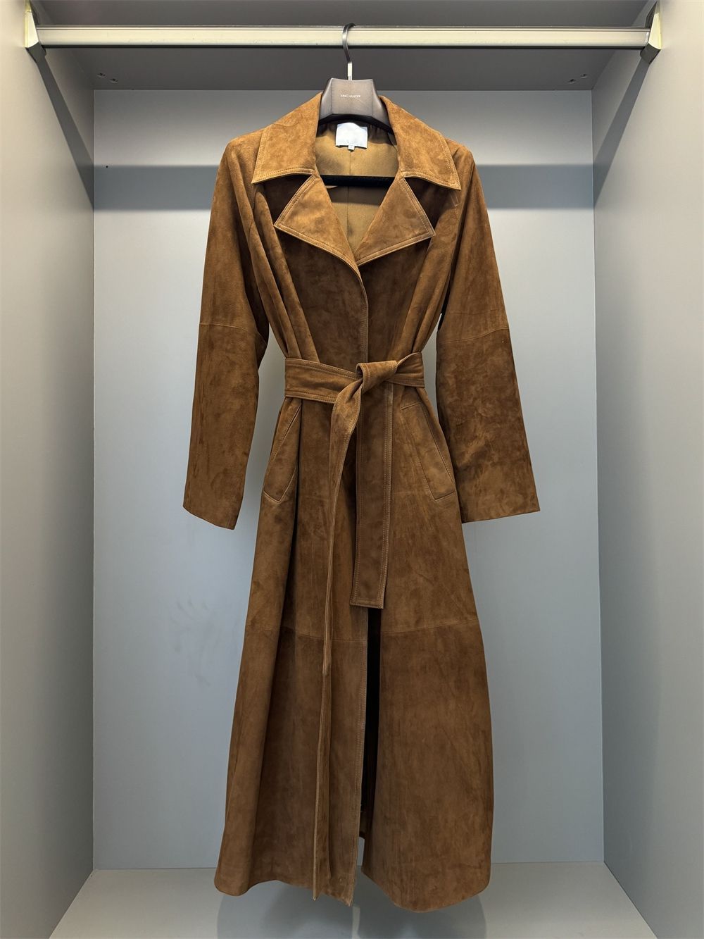 ROW风静奢老钱风落肩麂皮绒长款外套秋季新款感西装领风衣