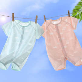【宝妈推】婴儿夏季连体衣宝宝无骨短袖透气超薄款睡衣空调服夏天