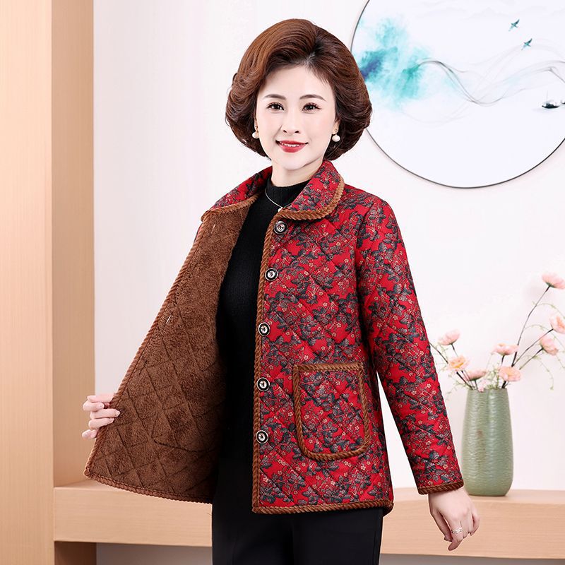 中老年妈妈棉袄短款棉衣翻领保暖加绒加厚奶奶冬装棉服上衣外套女|undefined