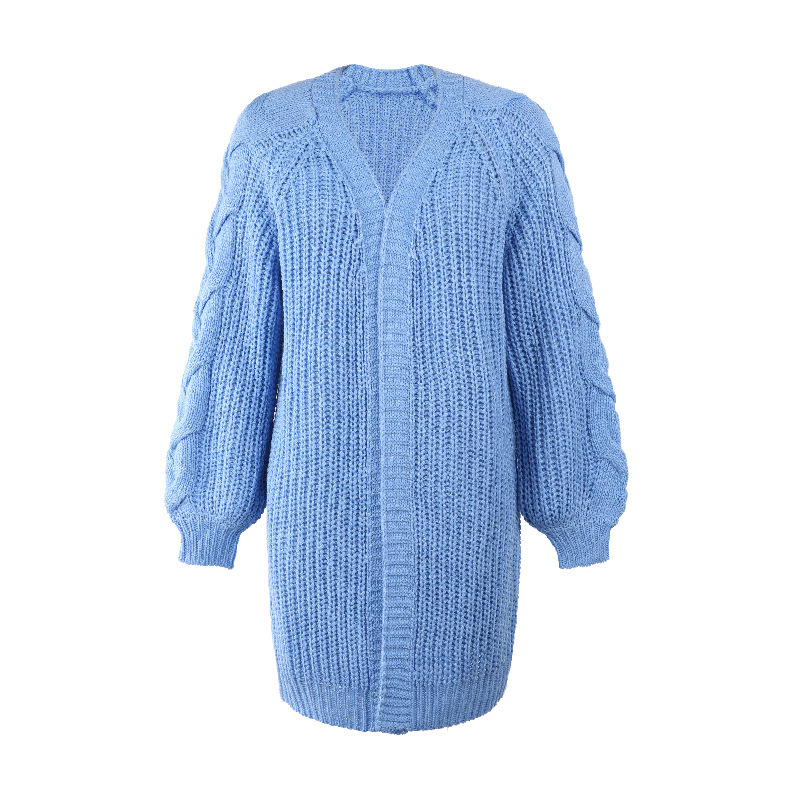 Women's Knitted Lantern Sleeve Twist Cardigan For Autumn Winter_voghion.com