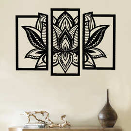创意莲花曼陀罗木墙贴艺术 3 片天然面板 墙面装饰墙贴 经典原创