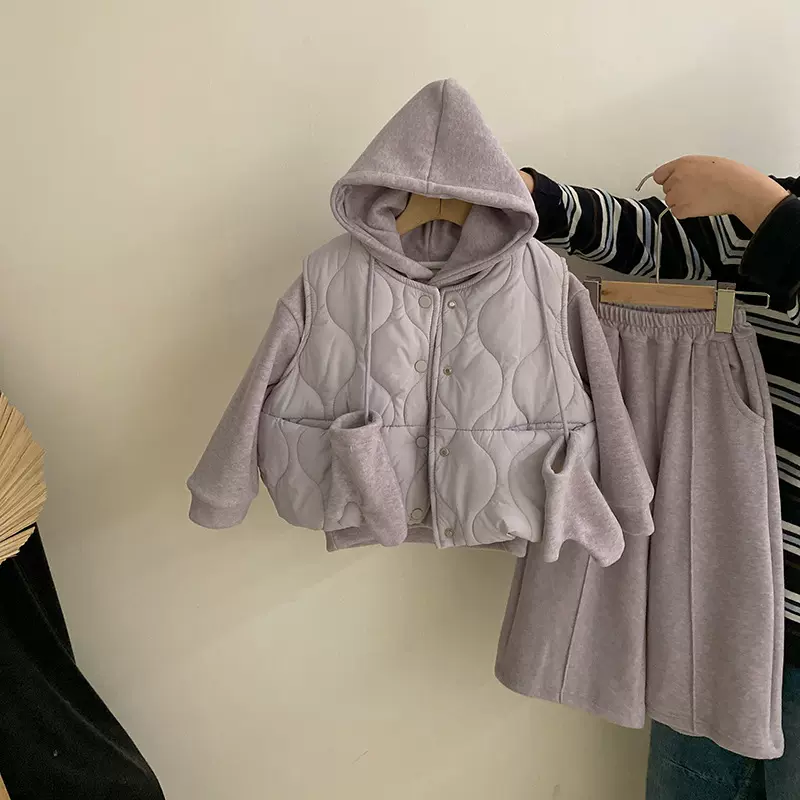 女童冬季新款2025套装韩版加绒加厚新款卫衣儿童中小童马甲四件套