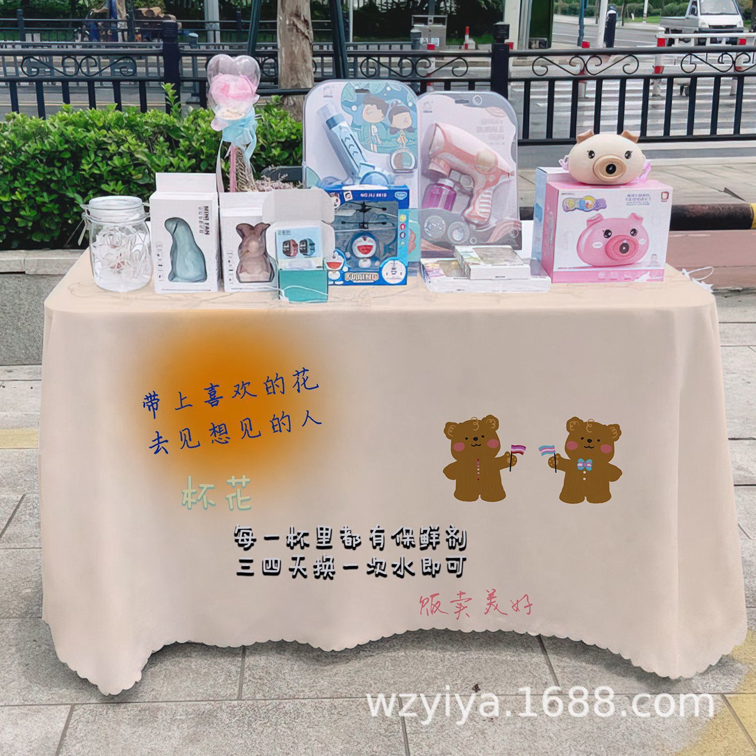 Venta de flores publicitarias publicidad mercado nocturno puestos de mesa tela carro mesa tela tela de mesa acera