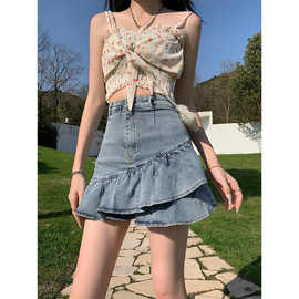 牛仔半身裙不规规裙韩版2025夏季洋气百搭荷叶边鱼尾a字百褶短