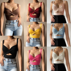 Ebay欧米の外国貿易の女性のベストの上着insは弾力性のあるストラップの新しいvネックの背中の小さいストラップの夏の爆発金をねじります。