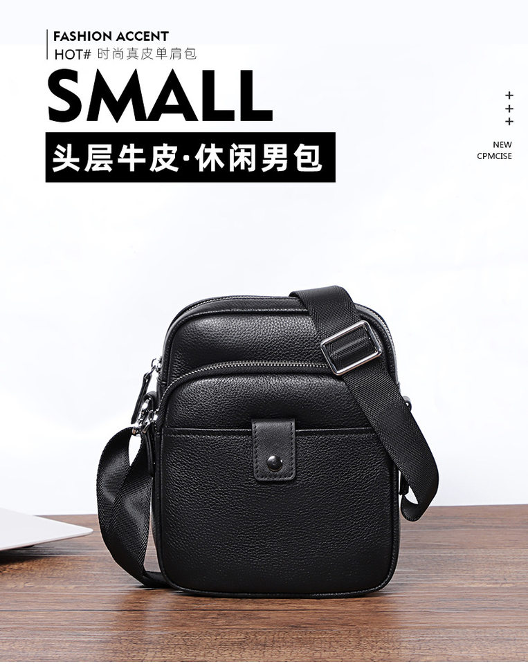 Túi đeo chéo nam da bò thật dáng đứng 18×8×21 cm — Màu đen chi tiết 1