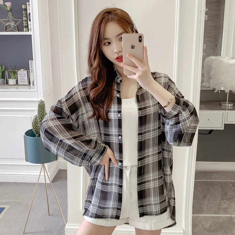 Лето 2021, тонкая солнцезащитная рубашка, женская свободная, самая популярная в тон, шифоновый солнцезащитный топ средней длины с длинными рукавами