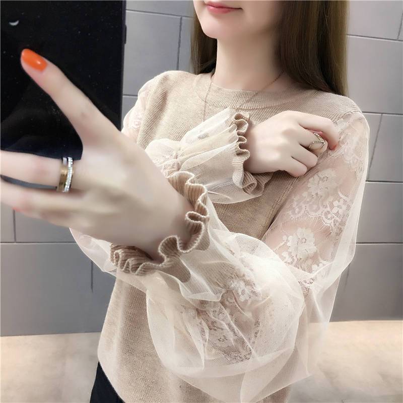 2023 Stylish Sweater for Women, New Spring and Autumn Fashion, Versatile Lace Base Shirt, Thin Long-Sleeve Top, Autumn Wear for Women T23