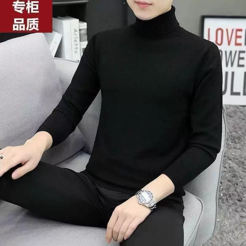 跨境男士毛线衣保暖打底针织衫修身半高领韩版内搭帅气毛绒衫上衣