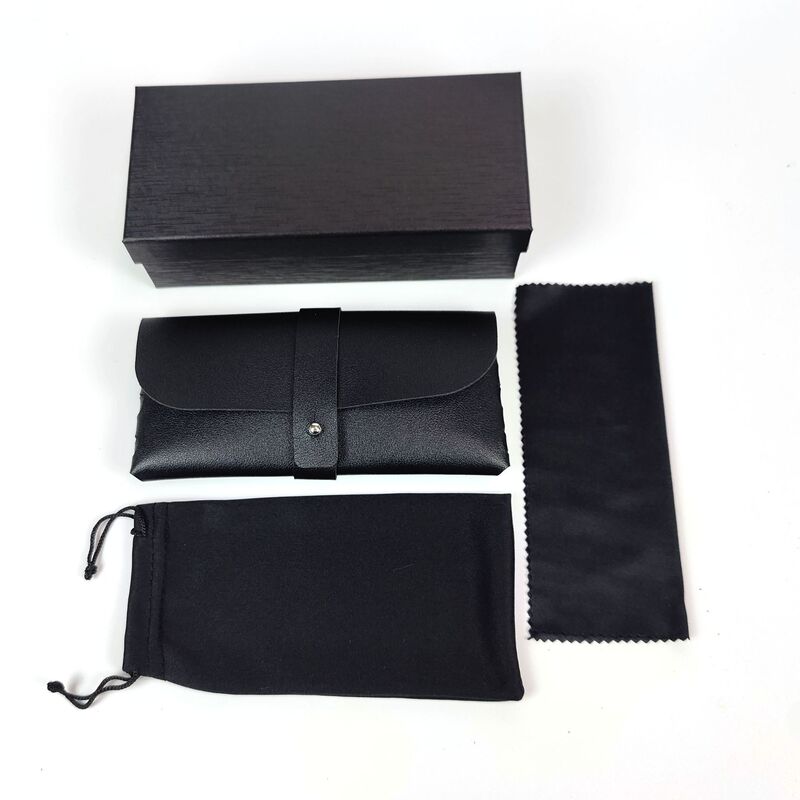 Eyeglass Case Set with Soft Rubber Transparent Plastic Box, Hard Rubber Lens Cleaning Cloth, and Lens Pouch for Wholesale