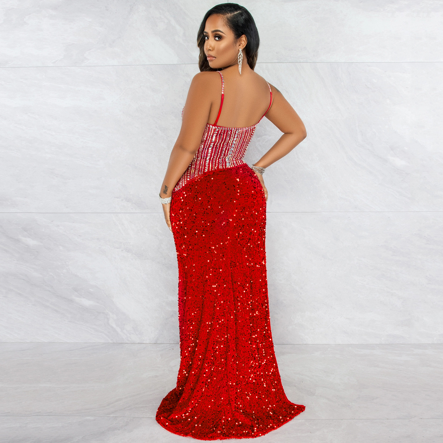 Hot Diamond Sequins Perspective Sling Prom Dress NSXYZ110918