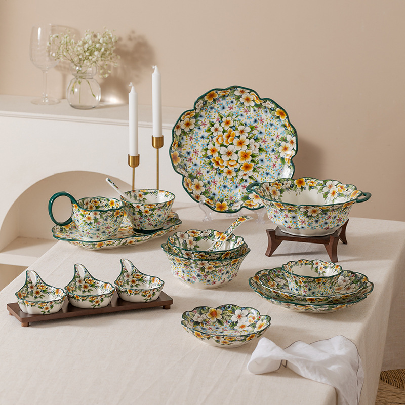 Qimenghua Mirror Frosted Ceramic Tableware Dishes and Plates Set Household Wear-Resistant Rice Bowl Noodle Bowl Large Capacity Soup Bowl
