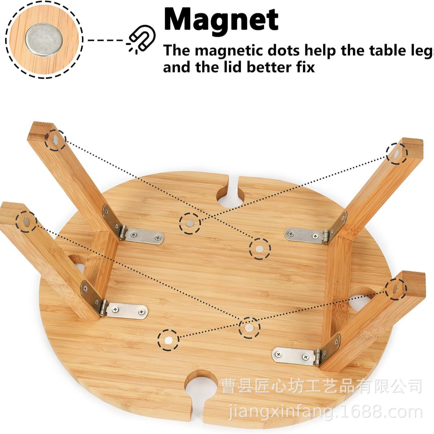 Bandeja de picnic de madera maciza portátil, mesa para vino y camping al aire libre, estilo rústico
