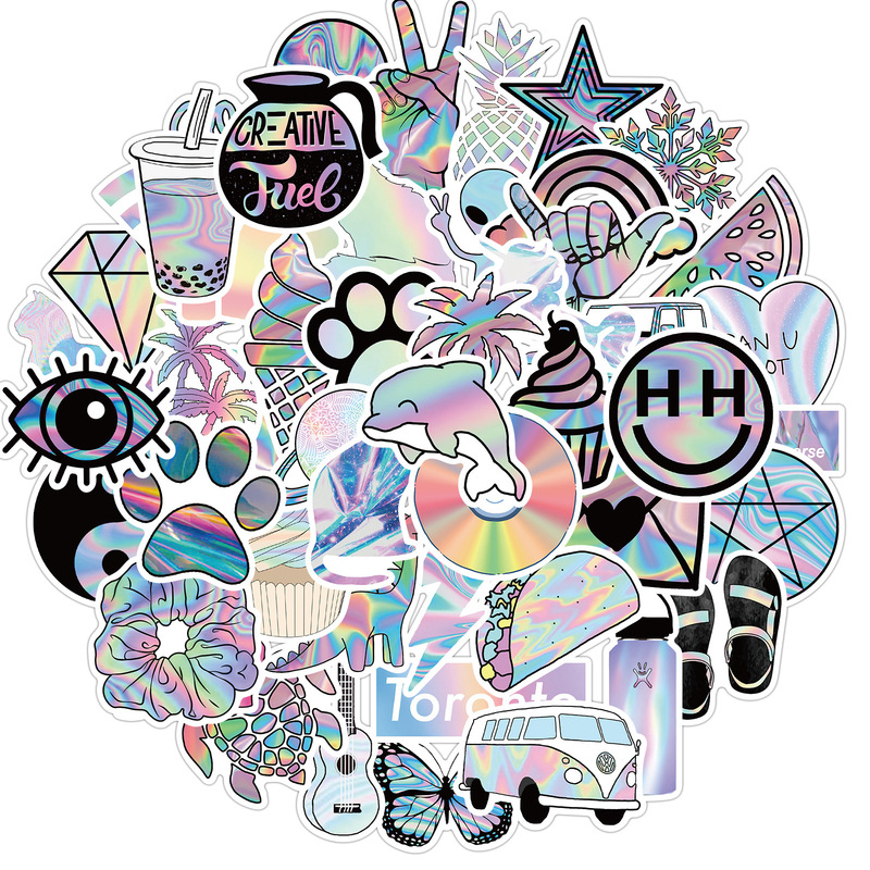 50 pieces holographic laser girl graffiti stickers decoration Ipad luggage motorcycle notebook Diy waterproof stickers