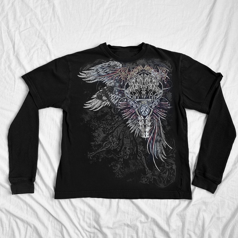 2023 Autumn European and American Style Long Sleeve T-Shirt New Loose Fake Two-Piece Long Sleeve Round Neck Long Sleeve Retro Print T-Shirt 2023 Autumn European and American Style Long Sleeve T-Shirt New Loose Fake Two-Piece Long Sleeve Round Neck Long Sleeve Retro Print T-Shirt