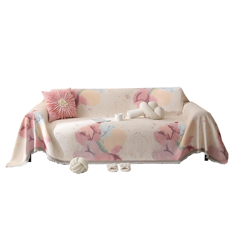 Sofá de aire crema de cuatro estaciones generales 2024 nuevo Chenille una hoja completa se puede extender y cubrir la manta toalla cojín de cubierta