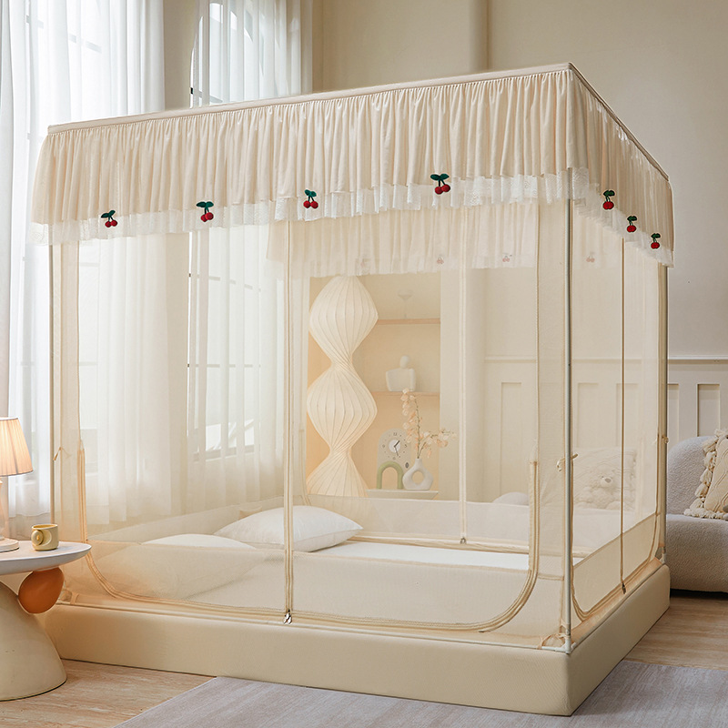 Category a Maternal and Infant Grade Three-Door Anti-Fall Mosquito Net Lace Small Fresh Bed Sheet Dust-Proof Top Kidsren's Anti-Mosquito Net