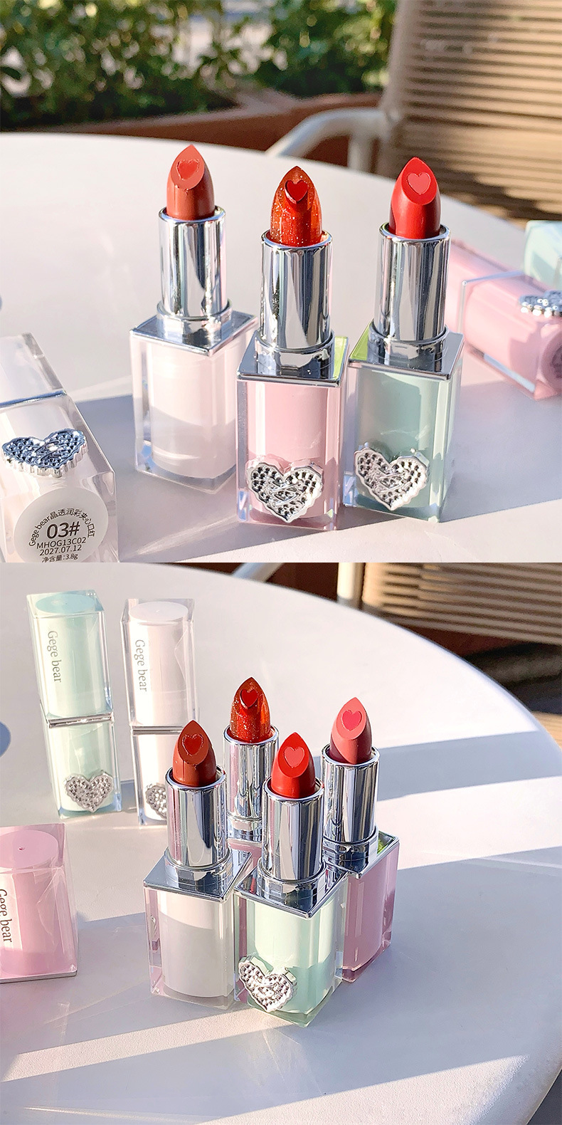 Gegebear Crystal Clear and Moisturizing Sandwich Lipstick for chubby Lips Autumn and Winter Moisturizing and hydrating Student natural Nude Lip gloss undefined