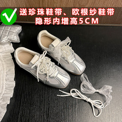 内增高百搭复古真皮蕾丝珍珠芭蕾鞋2025秋季新款运动休闲德训鞋女