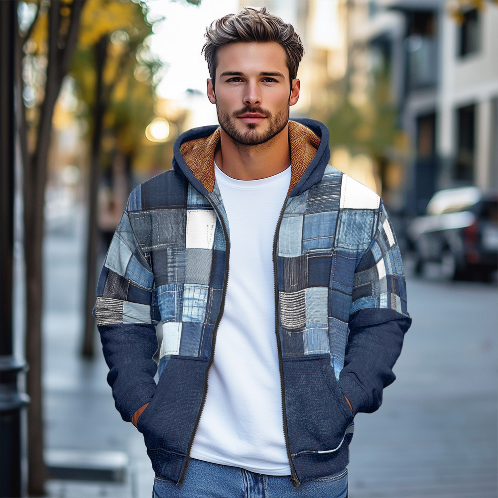 Giacca in cotone spesso con cappuccio e cerniera da uomo in stile europeo stampato autunno e inverno 2024_voghion.com