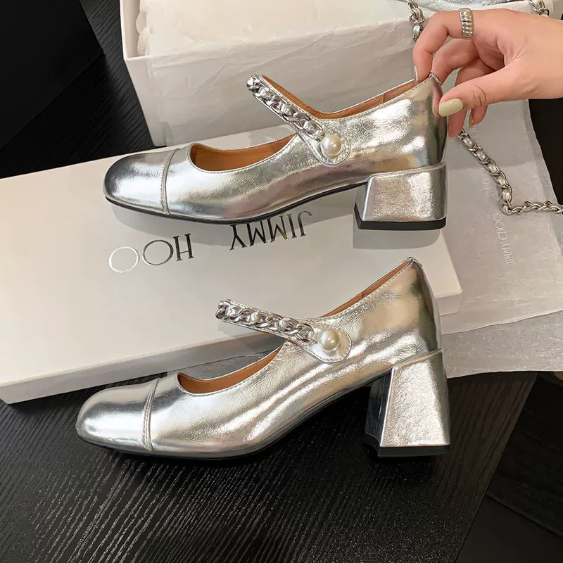 Цепочка из жемчуга, кожаная летняя обувь, элегантные туфли, стиль Chanel, корейский стиль