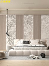 3D轻奢卧室床头原木色木纹墙纸金线山水客厅沙发电视背景墙布壁纸